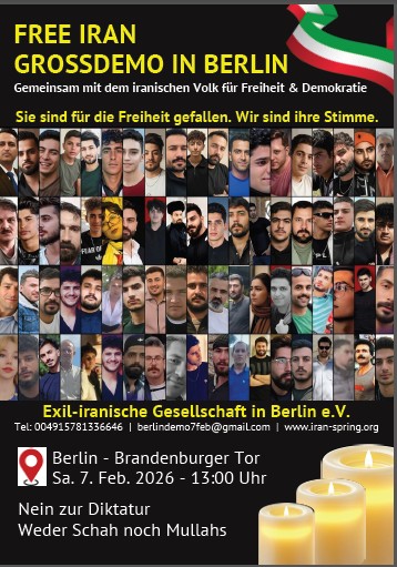 Free Iran - Grossdemo in Berlin 7. Feb 2026 